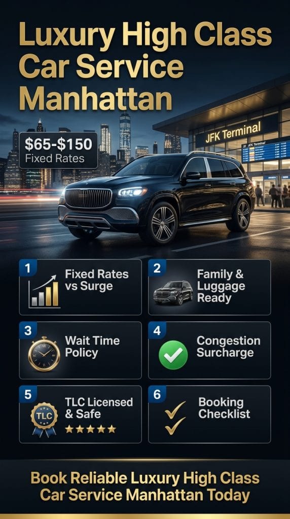 luxury high class car service manhattan comparison infographic black car vs rideshare vs yellow taxi NYC