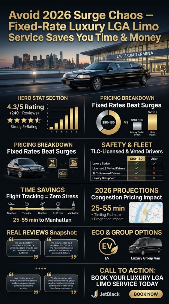  Infographic showing 2026 NYC congestion pricing impacts on luxury LGA limo service