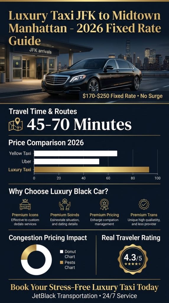luxury taxi jfk to midtown manhattan Infographic showing 2026 congestion pricing impacts on luxury taxi JFK to Midtown Manhattan rides