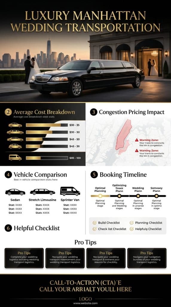 NYC Wedding Limousine Comparison Infographic 2026 luxury wedding limousine New York comparison infographic black car rideshare yellow taxi