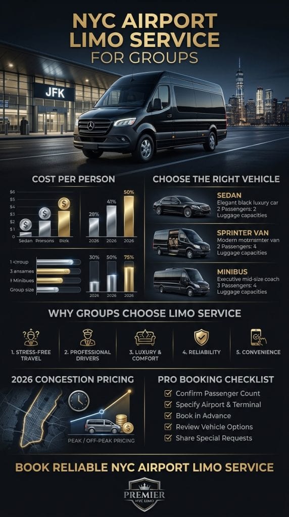 nyc airport limo service for groups comparison infographic black car Sprinter van rideshare yellow taxi TLC licensing
