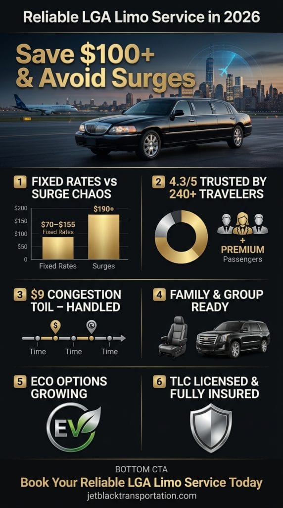  Infographic comparing costs for reliable LGA limo service vs ride-share 2026