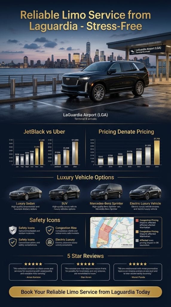 Reliable limo service from Laguardia 2026 pricing comparison infographic