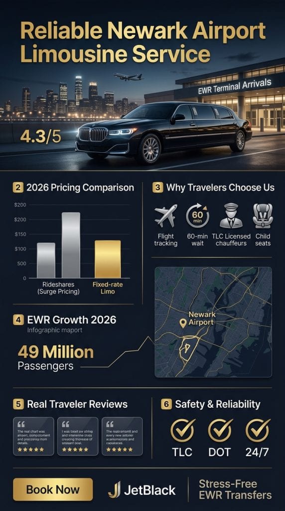 Infographic comparing costs for reliable Newark Airport limousine service vs ride-share in 2026