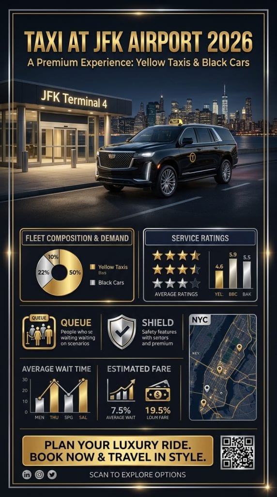  Infographic breakdown of taxi at JFK airport costs, surcharges, and premium alternatives 2026