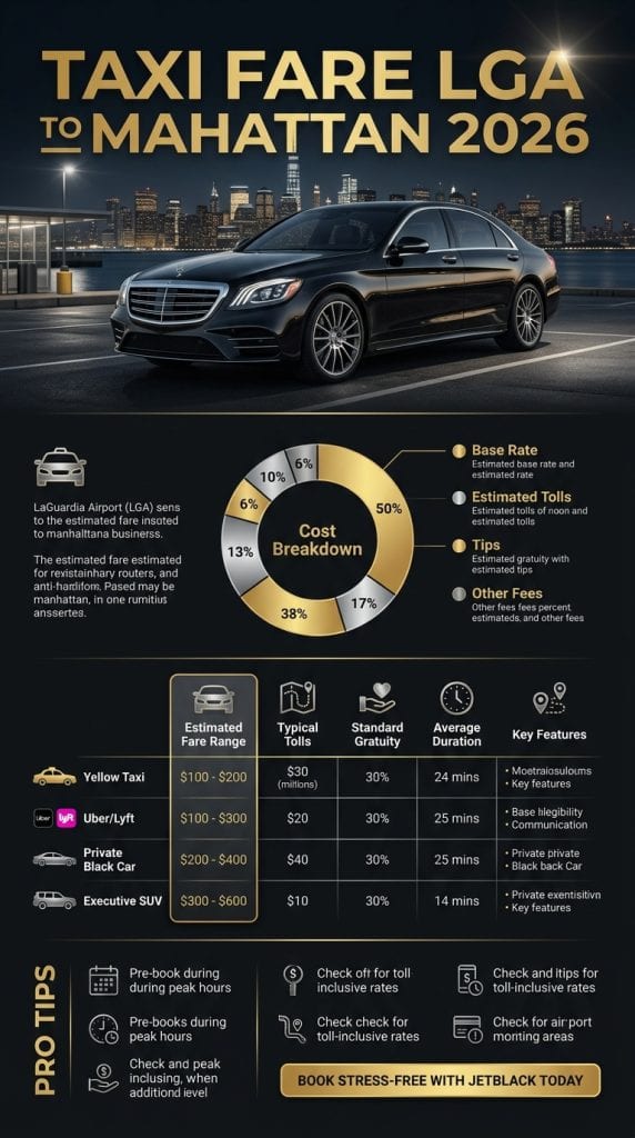  Taxi fare LGA to Manhattan infographic comparison 2026