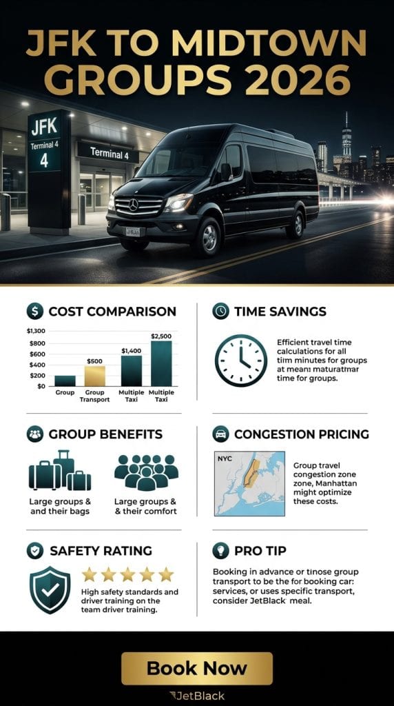  Infographic comparing costs for taxi jfk to midtown manhattan for groups 2026