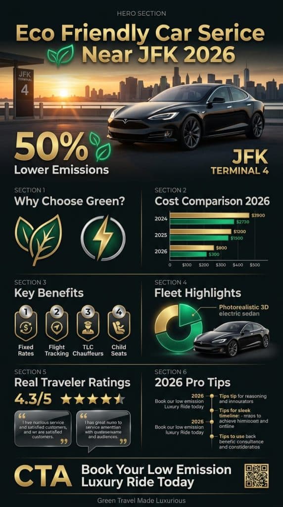 Infographic eco friendly car service near JFK cost and environmental savings 2026
