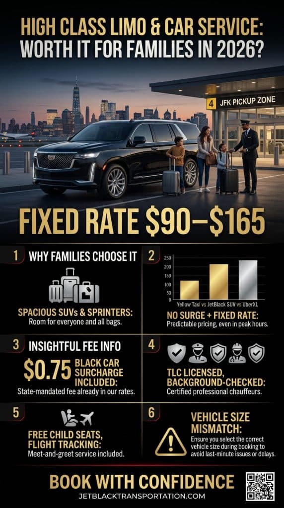 high class limo and car service NYC comparison infographic family airport 2026