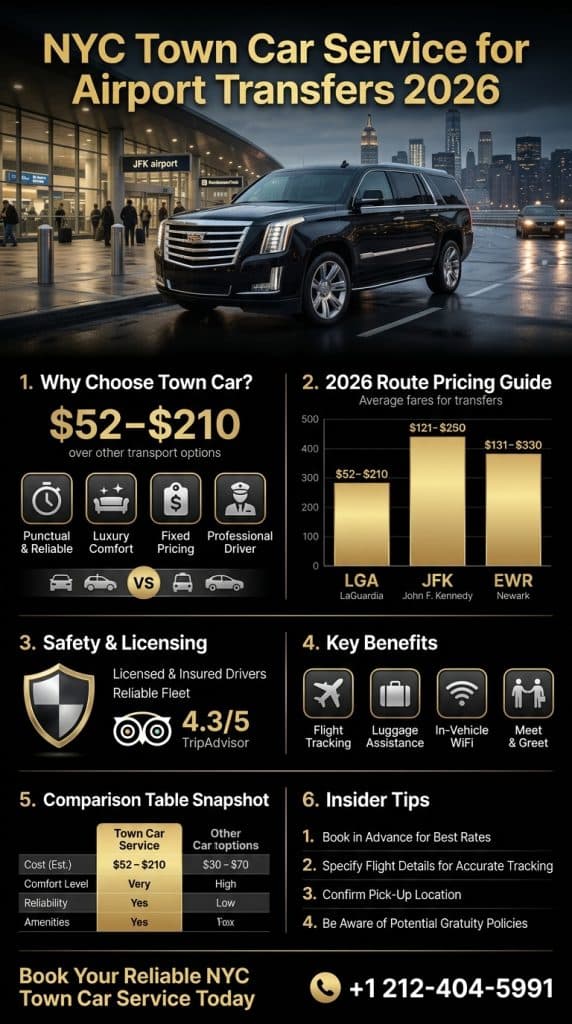 NYC town car service for airport transfers pricing guide infographic 2026