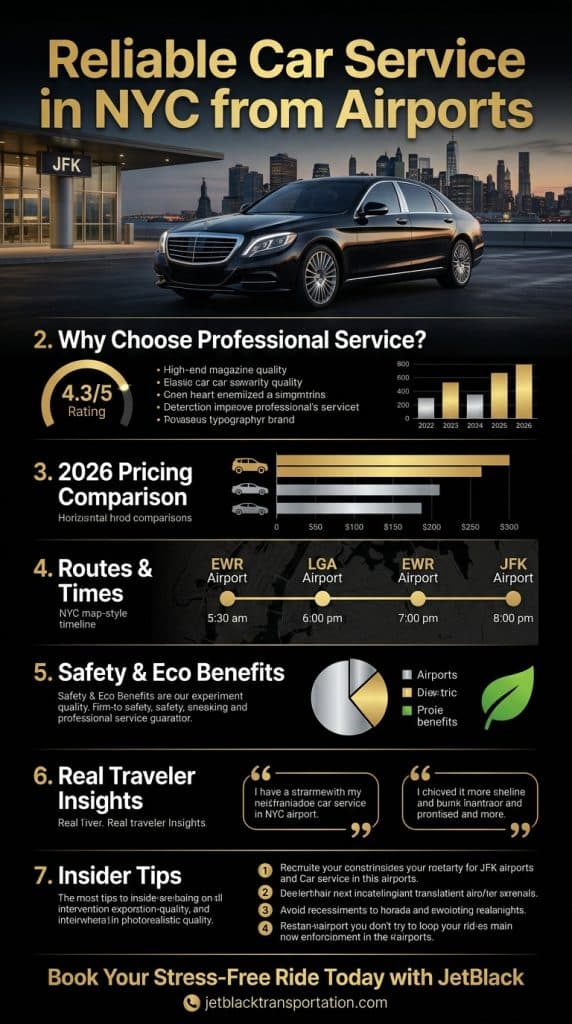 reliable car service in nyc from airports Infographic detailing reliable car service in NYC from airports with pricing, ratings, and tips