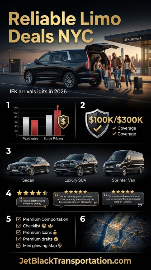 NYC For-Hire Vehicle Landscape Infographic NYC for-hire vehicle landscape comparison — black cars, yellow taxis, rideshare, and limousines