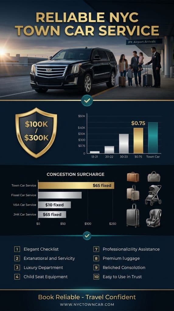 NYC for-hire vehicle landscape comparison infographic showing black cars, yellow taxis, rideshares, and limos