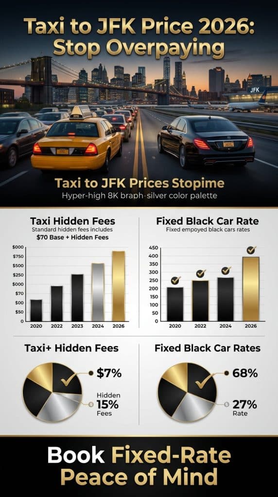 taxi to jfk price omprehensive infographic comparing taxi to JFK price with surcharges against premium airport transfer options