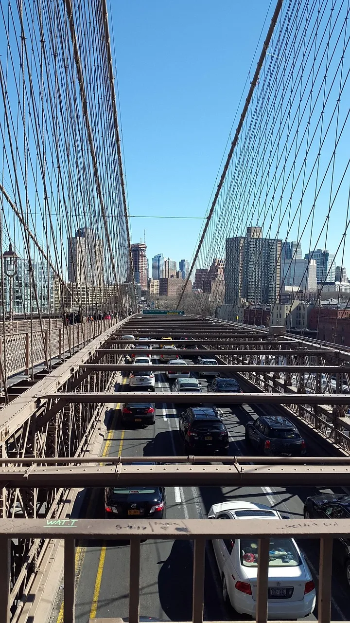 brooklyn bridge, new york, road, traffic, cars, bridge, city, skyscrapers, buildings, urban, brooklyn, new york city, manhattan, america, usa