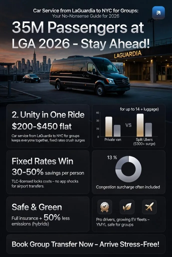 Car Service from LaGuardia to NYC for Groups: Reliable Options in 2026 3 Infographic car service from laguardia to nyc for groups