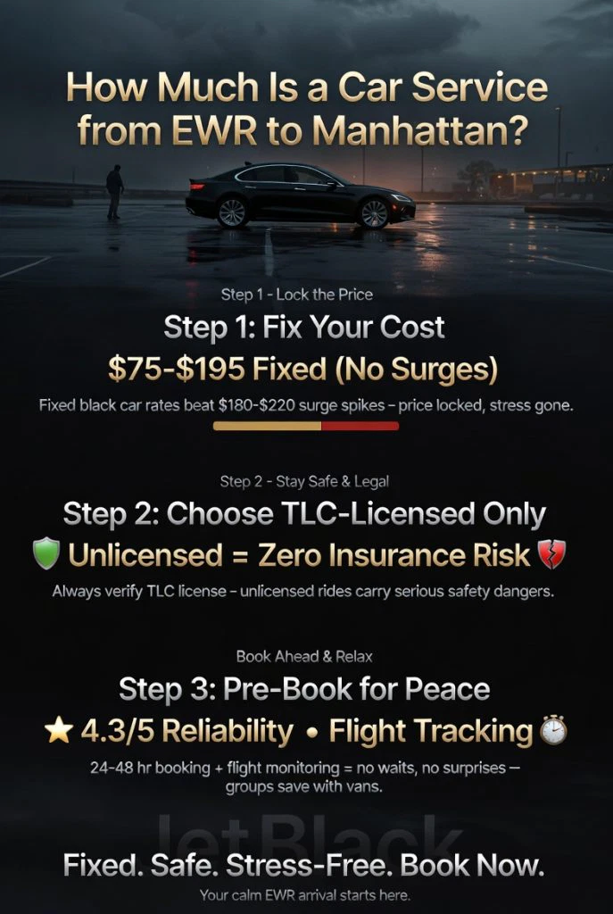 How Much Is a Car Service from EWR to Manhattan in 2026: Real Prices, No BS, from Someone Who's Paid Every Kind of Fare 3 Infographic how much is a car service from ewr to manhattan