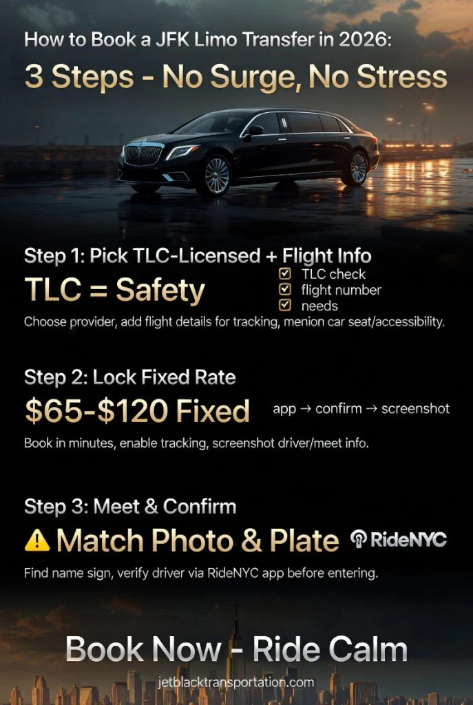 How to Book a JFK Limo Transfer in 2026: Straight Talk From Someone Who’s Lived the Airport Chaos 3 Infographic how to book a jfk limo transfer