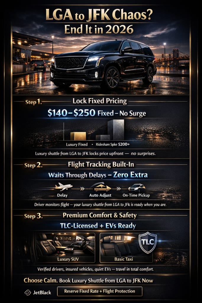 Luxury Shuttle from LGA to JFK: Ultimate 2026 Survival Guide 3 Infographic luxury shuttle from lga to jfk
