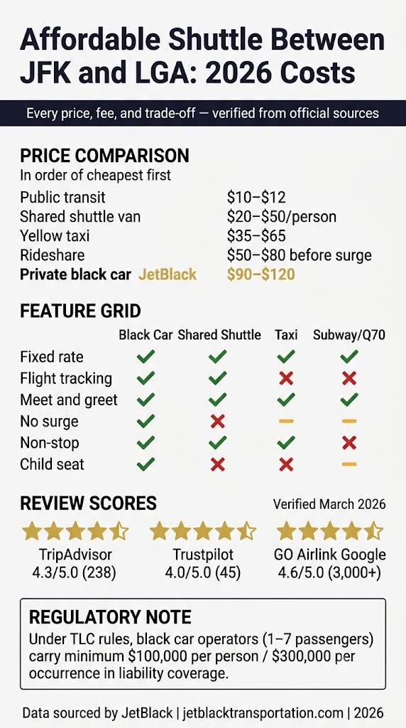 Infographic affordable shuttle between jfk and lga