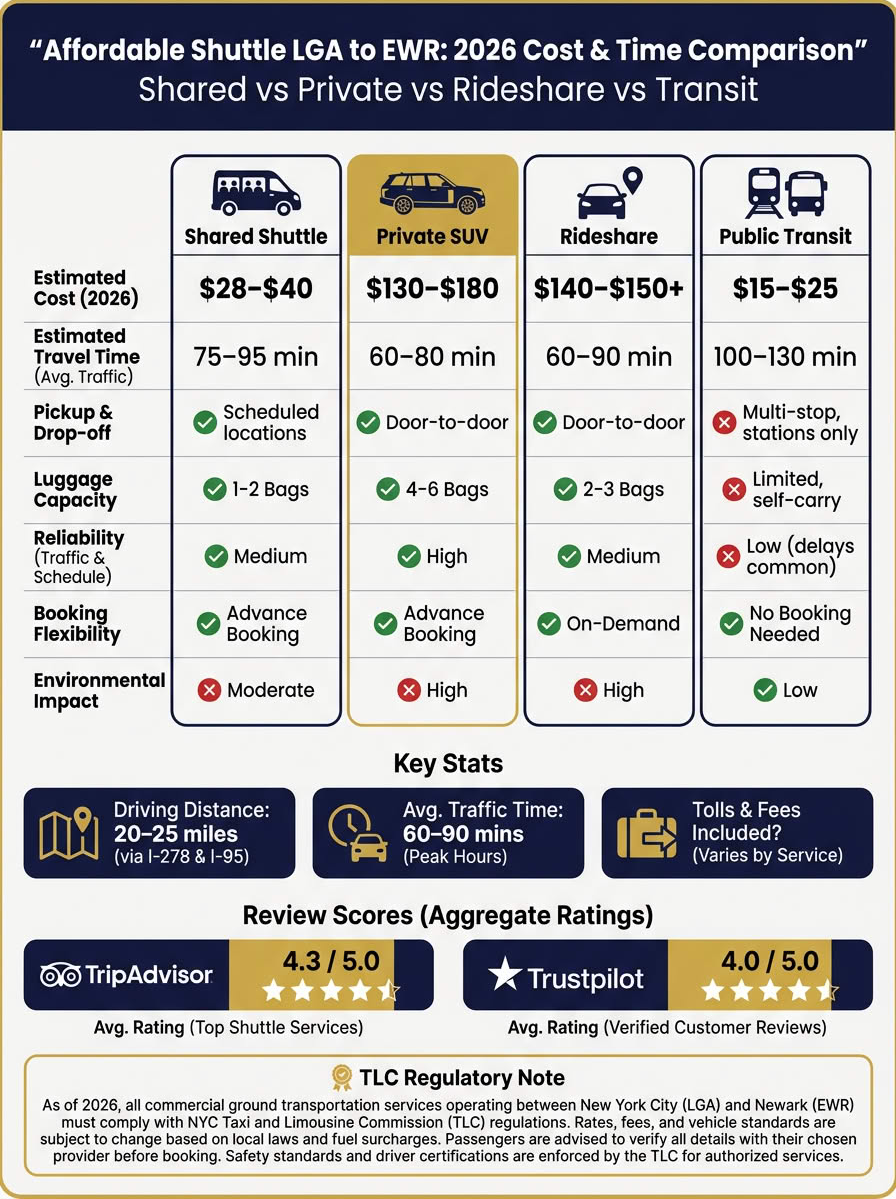 affordable shuttle from lga to ewr