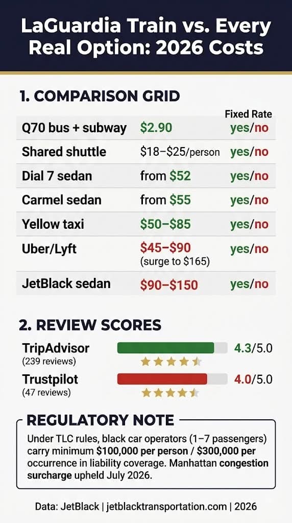 LaGuardia Train: The Honest 2026 Answer and 5 Real Alternatives 3 Infographic laguardia train
